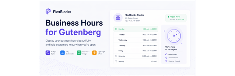 PlexBlocks – Business Hours for Block Editor